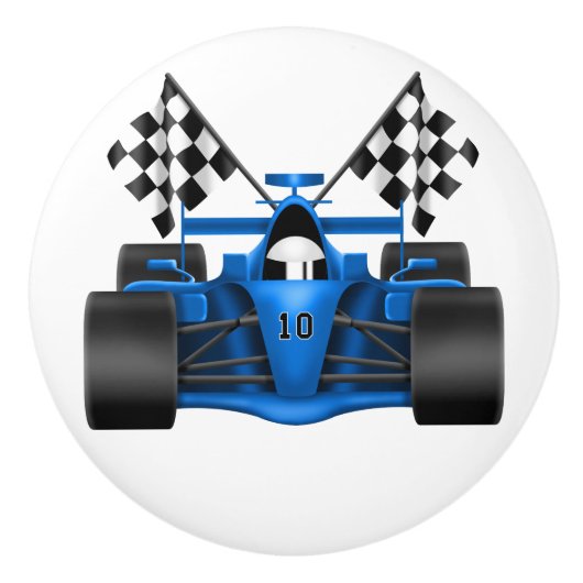 Blauer Rennwagen Keramikknauf (Vorderseite)
