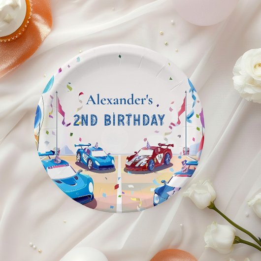 Blauer Rennwagen Zwei Schnell Geburtstag Pappteller