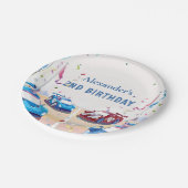 Blauer Rennwagen Zwei Schnell Geburtstag Pappteller (Schrägansicht)
