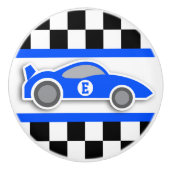 Blauer Rennwagenmonogrammflaggen-Grafiktürknauf Keramikknauf (Vorderseite)