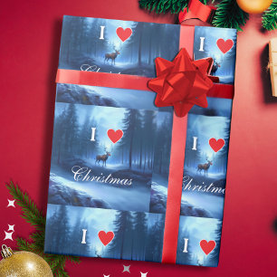 Blauer Rentier Weihnachten nach Maß Geschenkpapier