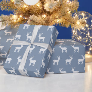 Blauer Rentier Winter Moderner Minimalistischer We Geschenkpapier