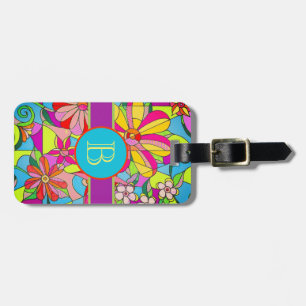 Blauer Retro Blumen-Gepäck-Umbau Gepäckanhänger