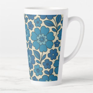 Blauer Retro-Blumen-Lattentasse 12 & 17 oz Milchtasse