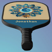Blauer Retro Feathers Mandala Monogram Pickleball Schläger
