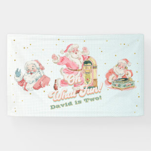 Blauer Retro-Groovy-Weihnachtsmann-Jungen-Geburtst Banner