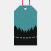 Blauer Retro Merry Xmas mit Kiefern und Schnee Geschenkanhänger (Rückseite)