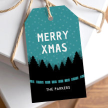 Blauer Retro Merry Xmas mit Kiefern und Schnee