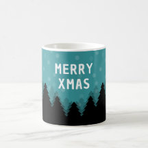 Blauer Retro Merry Xmas mit Kiefern und Schnee