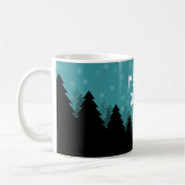 Blauer Retro Merry Xmas mit Kiefern und Schnee Kaffeetasse (Links)