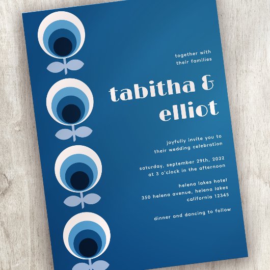 Blauer Retro Mittelalter Blumenzwiebelhochzeit Einladung