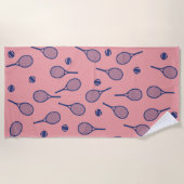 Blauer Retro Racquets Ball Pattern Tennisspieler Strandtuch (Vorderseite)