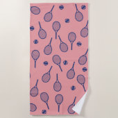 Blauer Retro Racquets Ball Pattern Tennisspieler Strandtuch (Vorderseite)