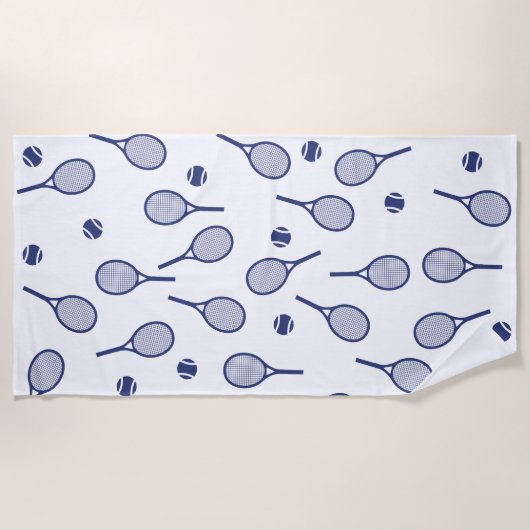 Blauer Retro Racquets Ball Pattern Tennisspieler Strandtuch (Vorderseite)