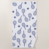 Blauer Retro Racquets Ball Pattern Tennisspieler Strandtuch (Vorderseite)