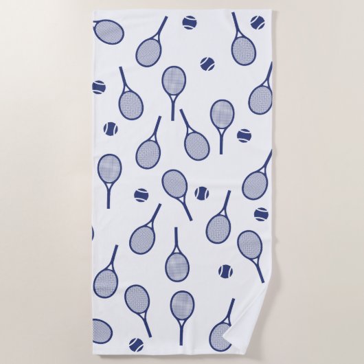 Blauer Retro Racquets Ball Pattern Tennisspieler Strandtuch (Vorderseite)