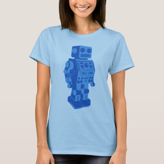 Blauer Retro Roboter T-Shirt (Vorderseite)