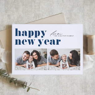 Blauer Retro Typografie glücklich Neues Jahr Zwei  Feiertagskarte