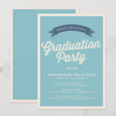 Blauer Retro Typografy Graduation Party Einladung (Vorne/Hinten)