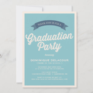 Blauer Retro Typografy Graduation Party Einladung