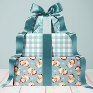 Blauer Retro-Vintage-Santa-Weihnachten Geschenkpapier Set