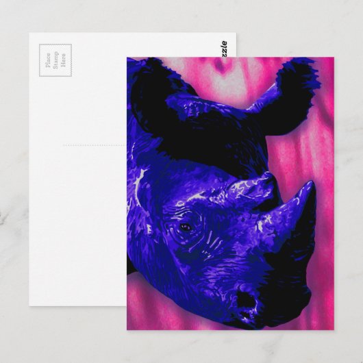 Blauer Rhino Postkarte (Vorne/Hinten)