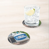 Blauer Rhino Runder Pappuntersetzer (Vor Ort)