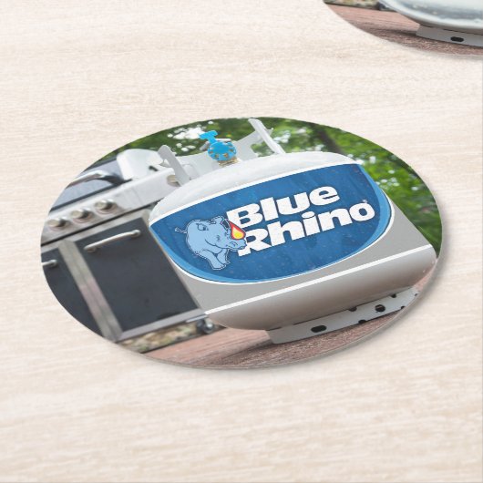 Blauer Rhino Runder Pappuntersetzer (Angewinkelt)