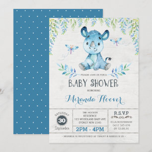 Blauer Rhinoceros / Jungle Rhino Baby Dusche Einladung