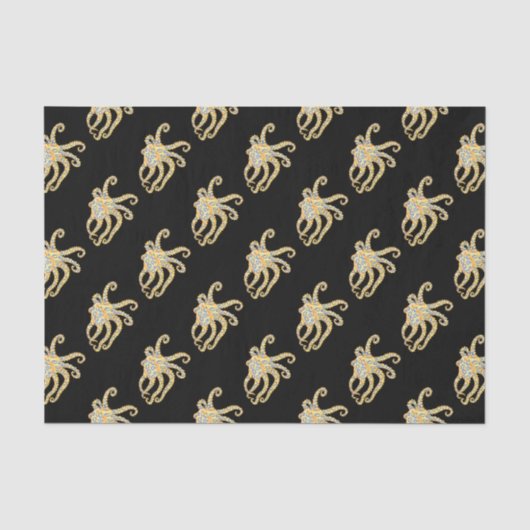 Blauer Ring Octopus auf Schwarz Seidenpapier (Vorderseite)