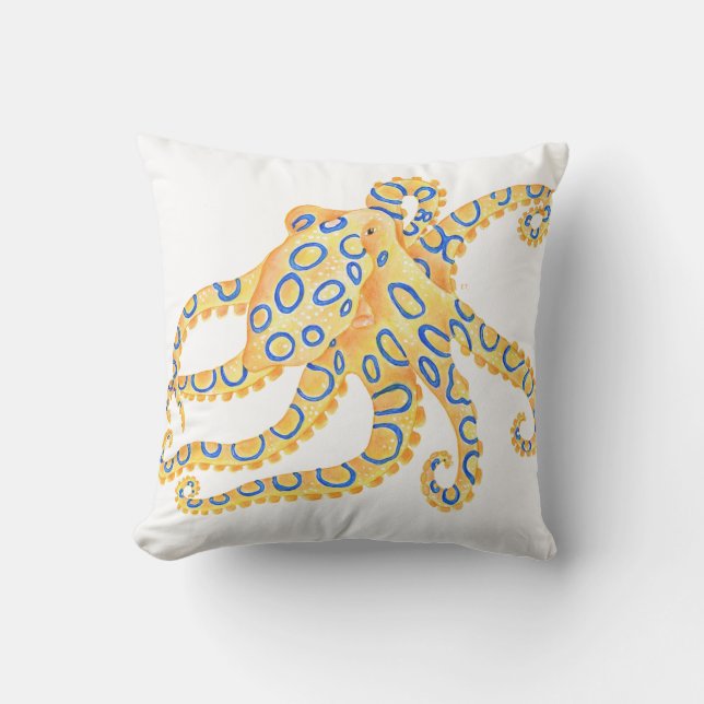Blauer Ring Octopus Kissen (Vorderseite)