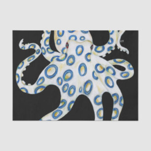 Blauer Ring Octopus Schwarze Tentakeln Seidenpapier