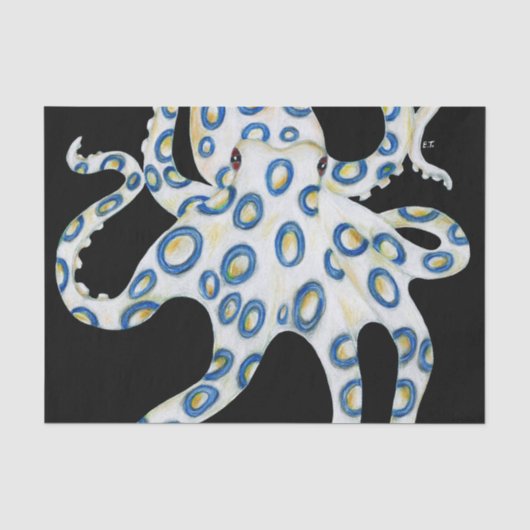Blauer Ring Octopus Schwarze Tentakeln Seidenpapier (Vorderseite)