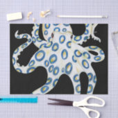 Blauer Ring Octopus Schwarze Tentakeln Seidenpapier (Handwerk)