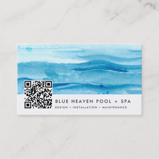 Blauer Rippel | Pool Care oder Swim QR Code Visitenkarte (Vorderseite)