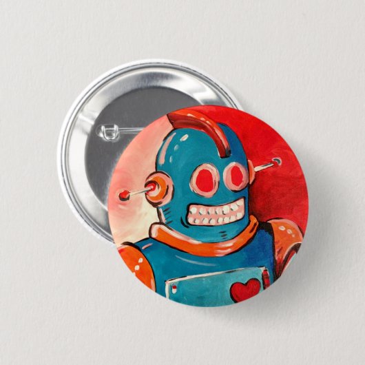 Blauer Roboter Button (Vorne & Hinten)