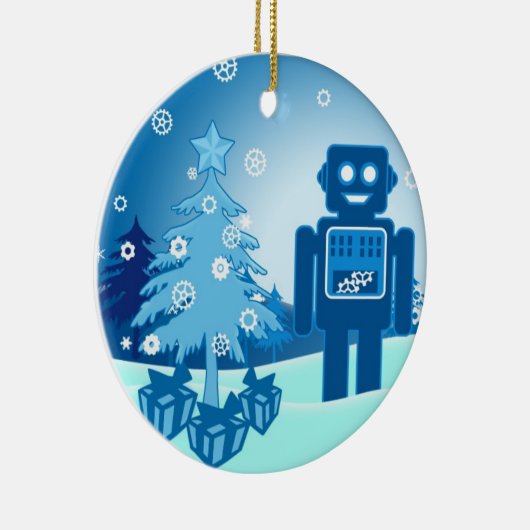 Blauer Roboter Chritsmas Keramikornament (Rechts)