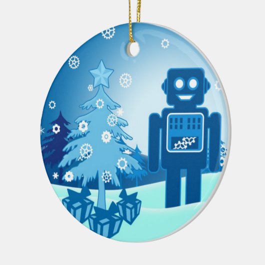 Blauer Roboter Chritsmas Keramikornament (Links)