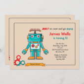 Blauer Roboter Einladung (Vorne/Hinten)