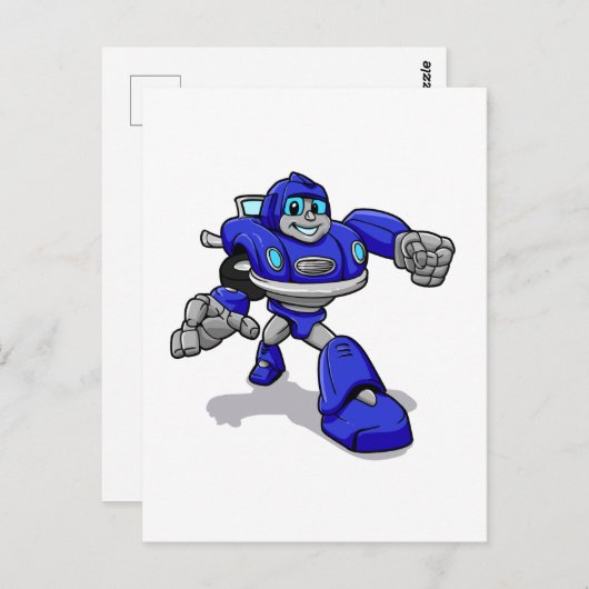 Blauer Roboter für Kinder - Hintergrundfarbe auswä Postkarte (Vorne/Hinten)