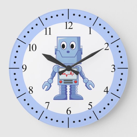 Blauer Roboter Große Wanduhr (Vorderseite)