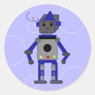 Blauer Roboter Runder Aufkleber