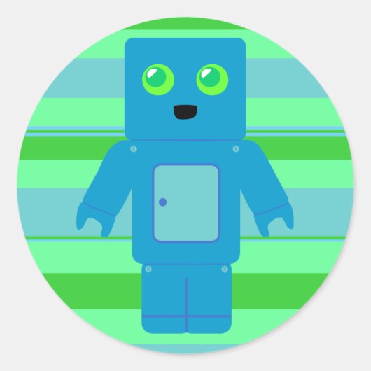 Blauer Roboter Runder Aufkleber (Vorderseite)