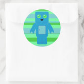 Blauer Roboter Runder Aufkleber (Tasche)