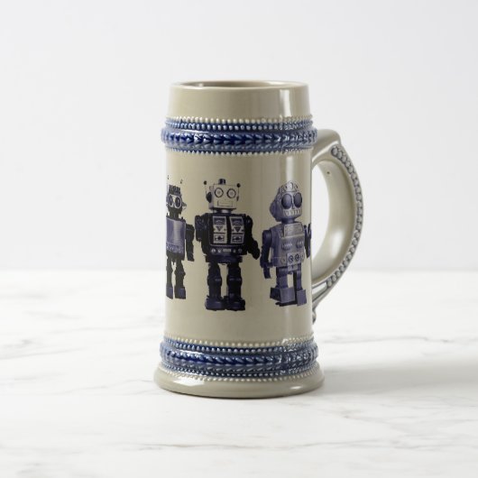 blauer Roboter Stein Bierglas (VorderseiteRechts)