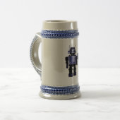 blauer Roboter Stein Bierglas (Vorderseite Links)