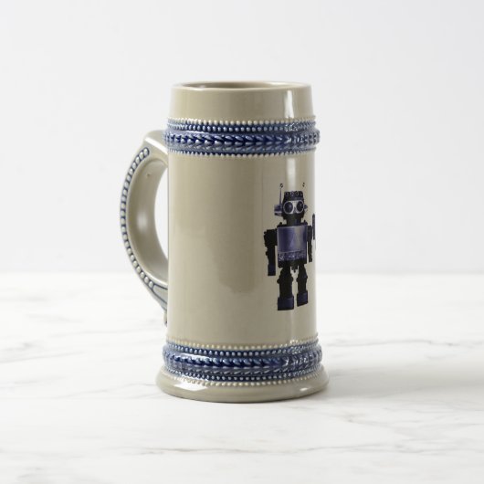blauer Roboter Stein Bierglas (Vorderseite Links)