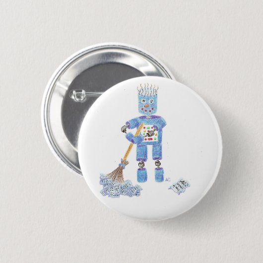Blauer Roboterknopf Button (Vorne & Hinten)