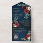 Blauer Rock Burgund Gold Botanische Hochzeit All In One Einladung (Innen Boden)