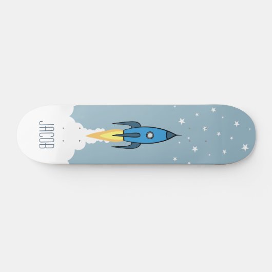 Blauer Rocket-Schiffs-Weltraum-personalisierter Skateboard (Horizontal)